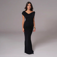 One Shoulder Maxi Dress for Wedding Guests — Draped Asymmetric Column in Jersey
