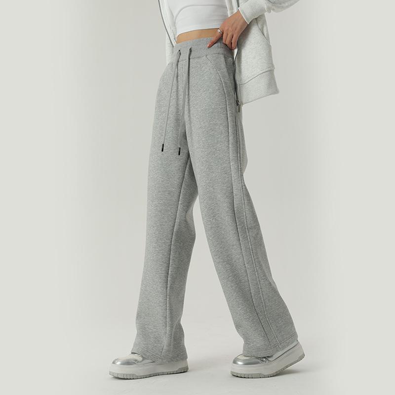 Women’s high-waisted wide-leg sweatpants, light gray, drawstring waist, relaxed fit