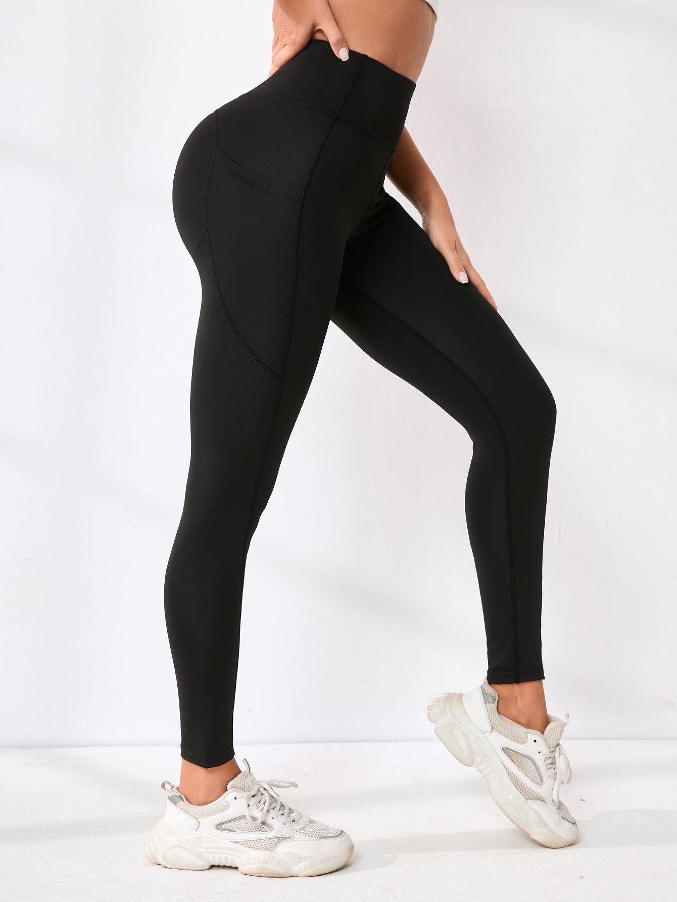 Black Leggings with Side Pockets for Women — High Waisted Tummy Control Yoga Fit