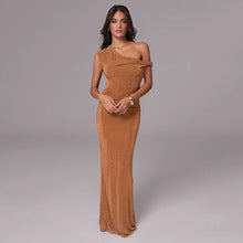 One Shoulder Maxi Dress for Wedding Guests — Draped Asymmetric Column in Jersey