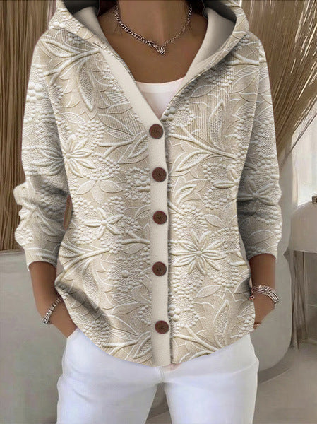 Hooded Cardigan for Women — Button Front Relaxed Knit in Soft Cotton with a Hood