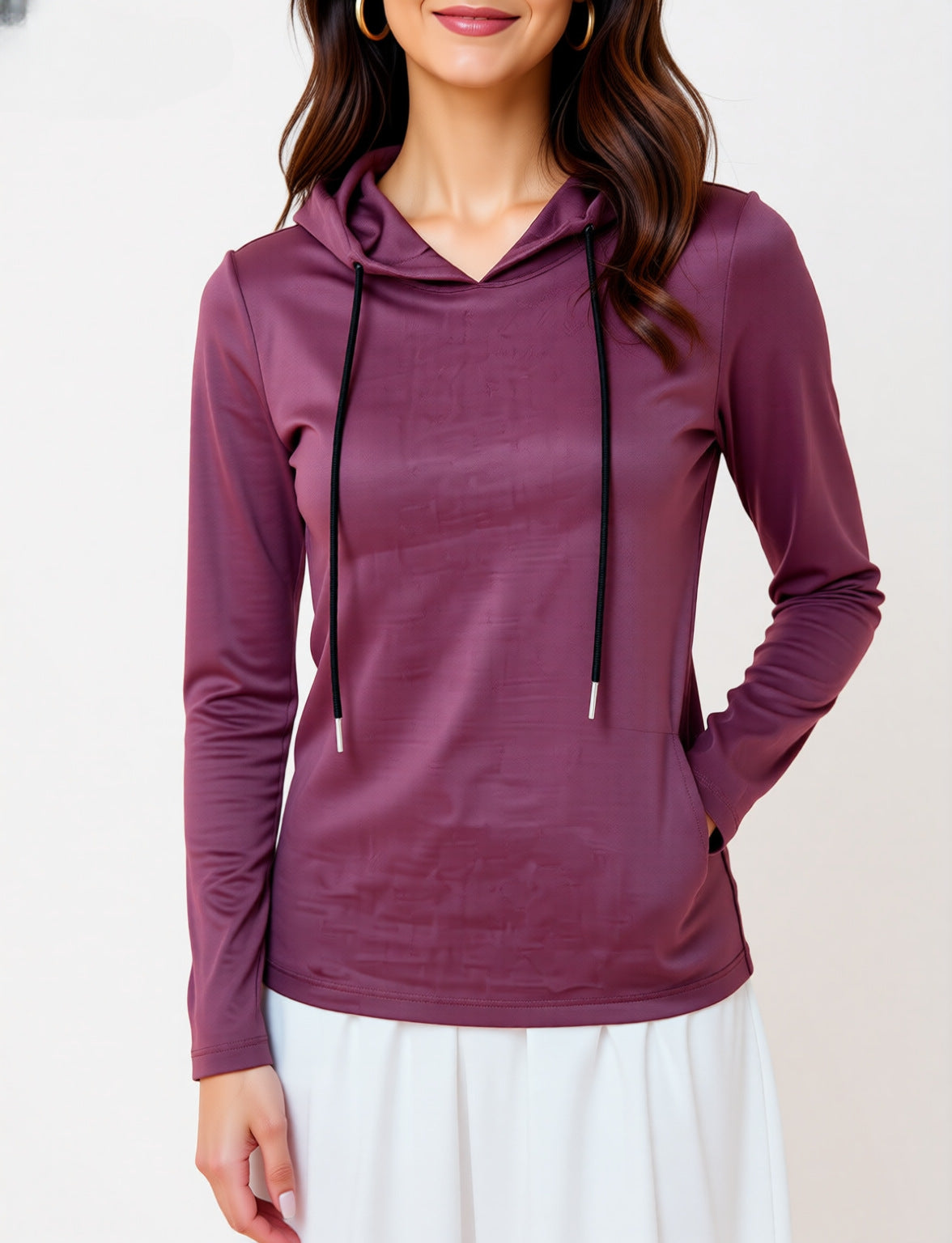Lightweight Hoodie for Women — Slim Fit Pullover with Drawstring Hood in Soft Jersey