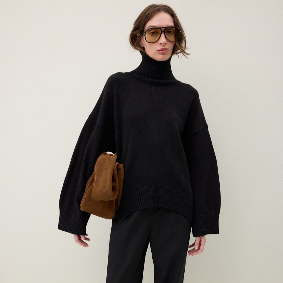 Oversized Turtleneck Sweater for Women — Chunky Knit Pullover with Drop Shoulders in Wool