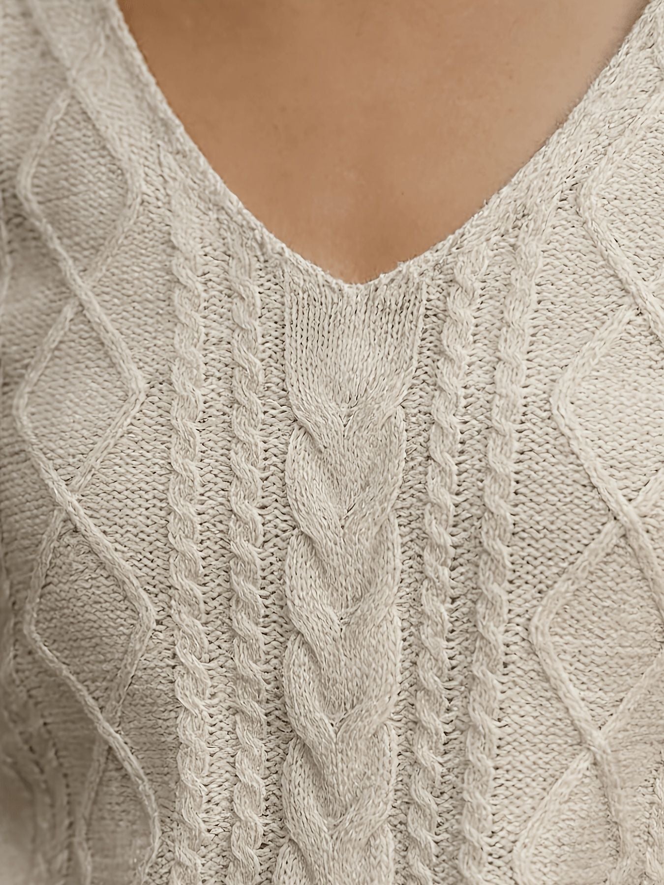 Short Sleeve Cable Knit Sweater — V Neck Pullover Top for Women in Soft Wool Blend