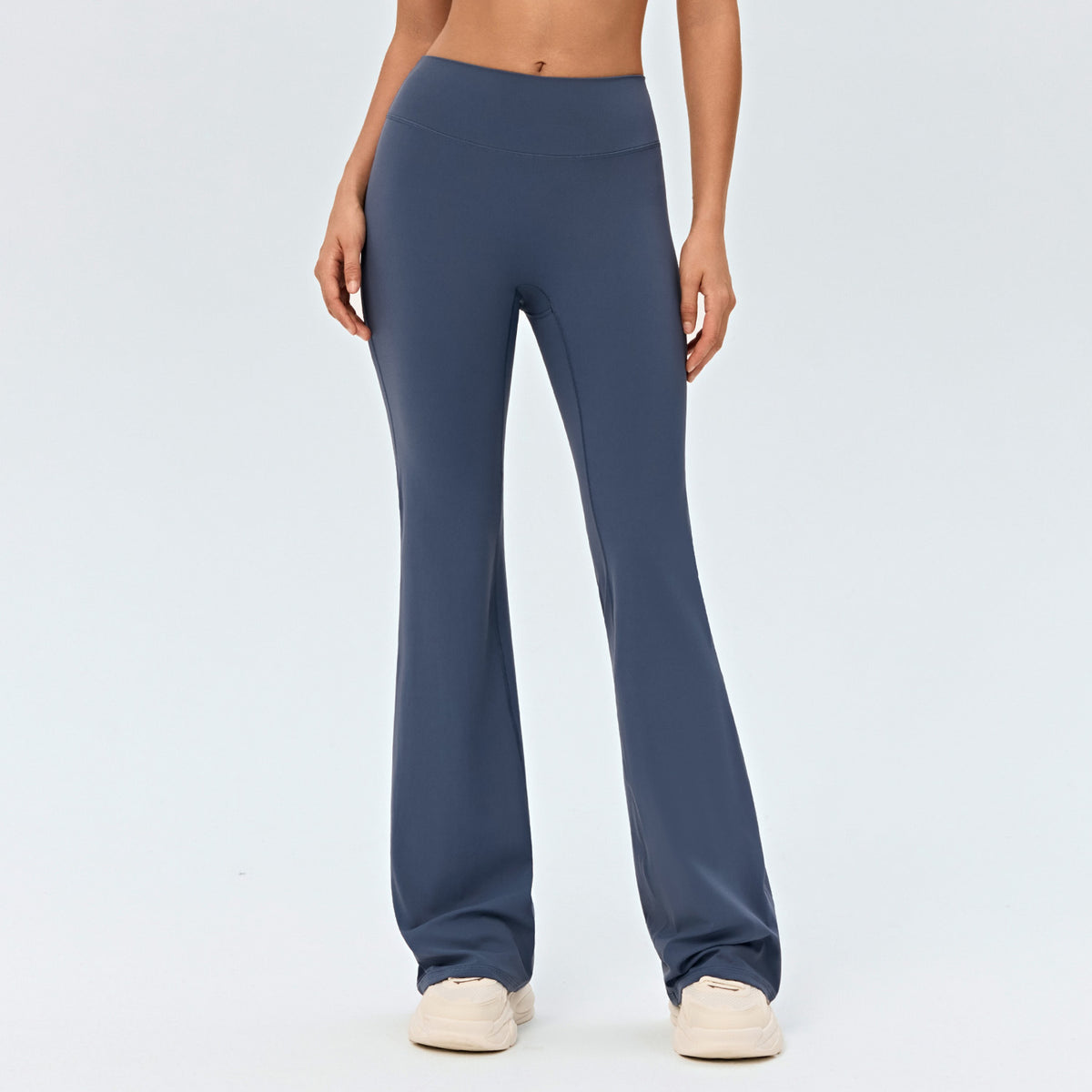Women’s high-waisted yoga flared pants in navy blue, wide-leg flare