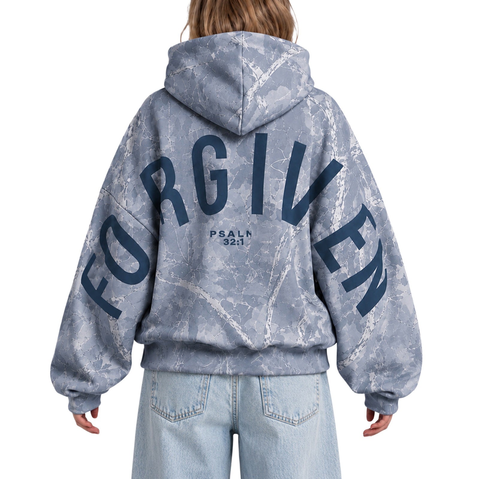 Oversized Graphic Hoodie for Women — Marble Print Pullover in Soft Fleece