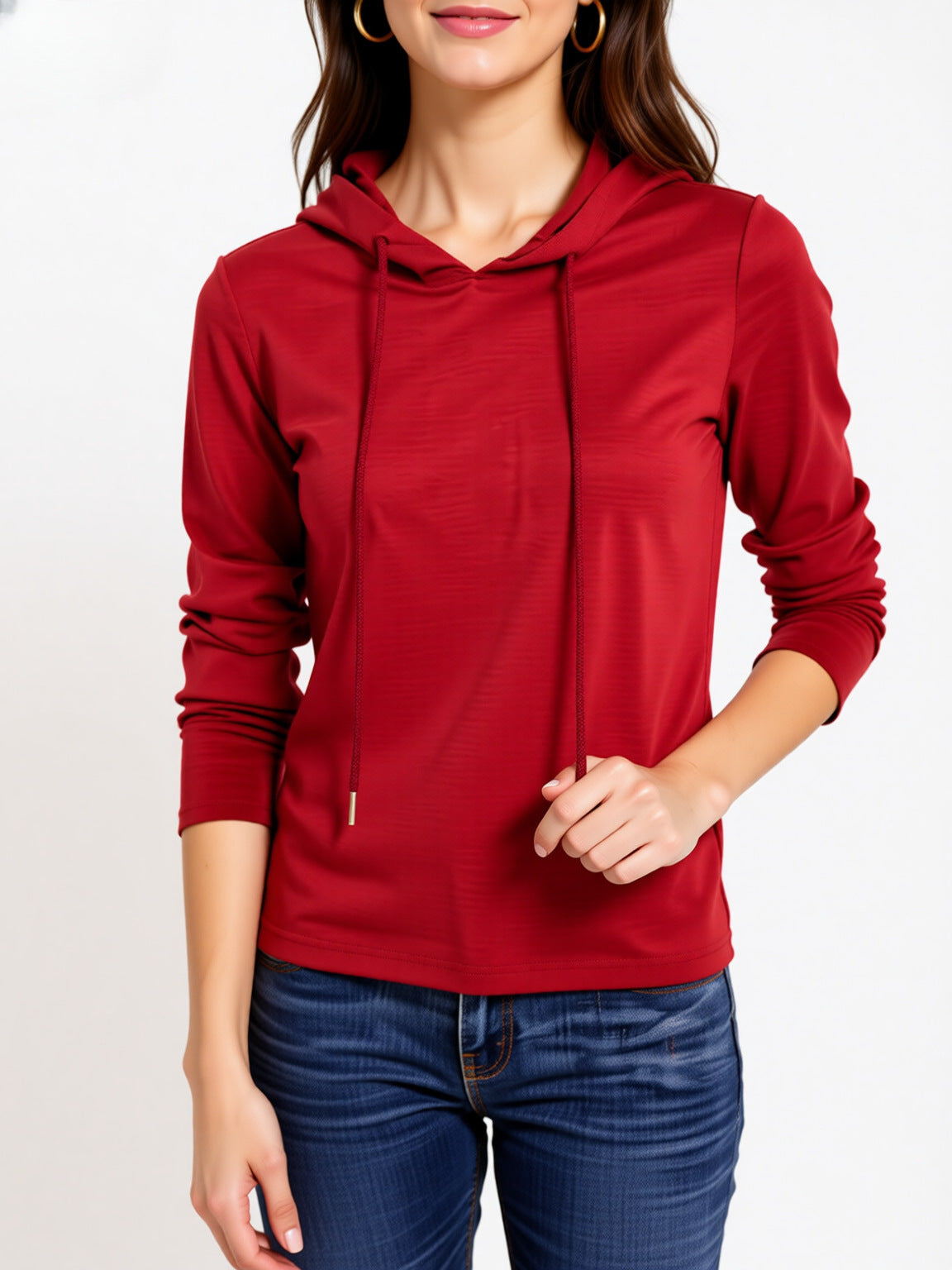 Lightweight Hoodie for Women — Slim Fit Pullover with Drawstring Hood in Soft Jersey