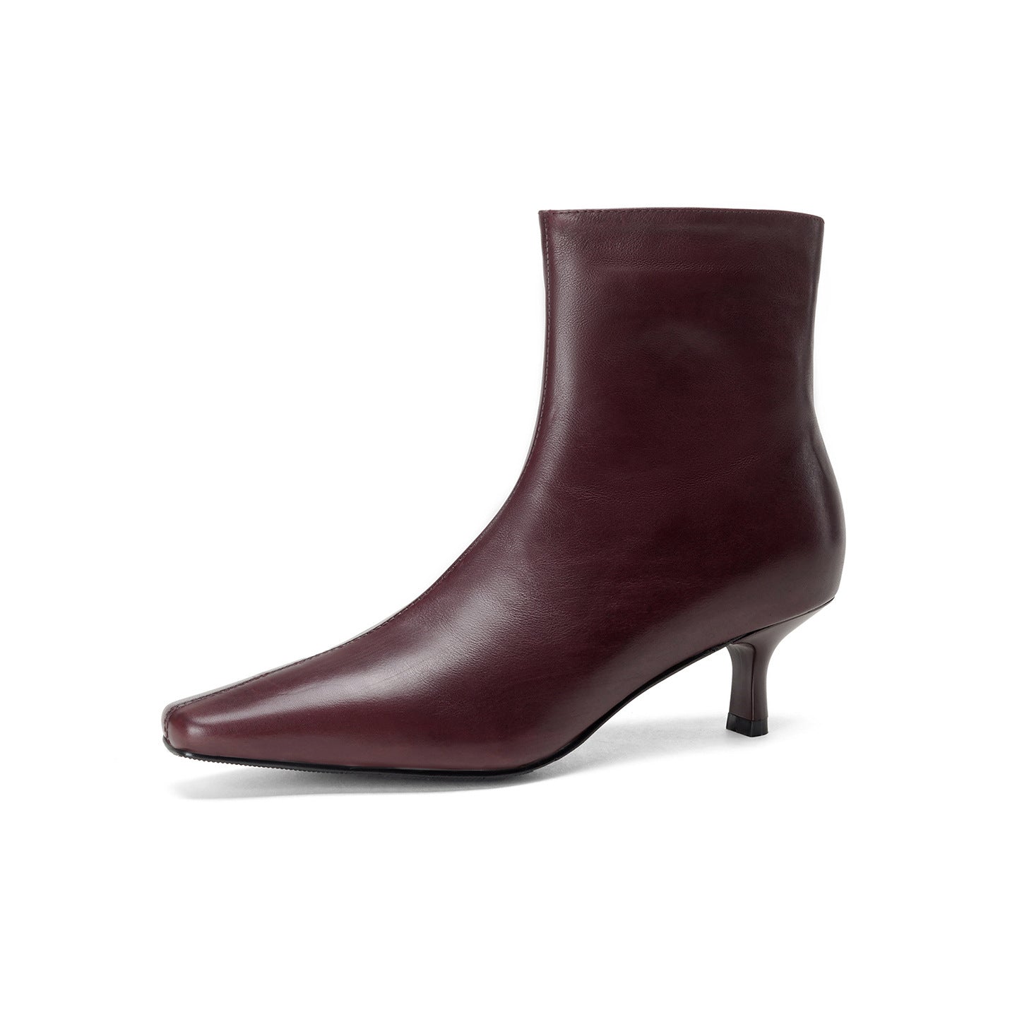 Square Toe Ankle Boots for Women — Kitten Heel Side Zip Booties in Faux Leather