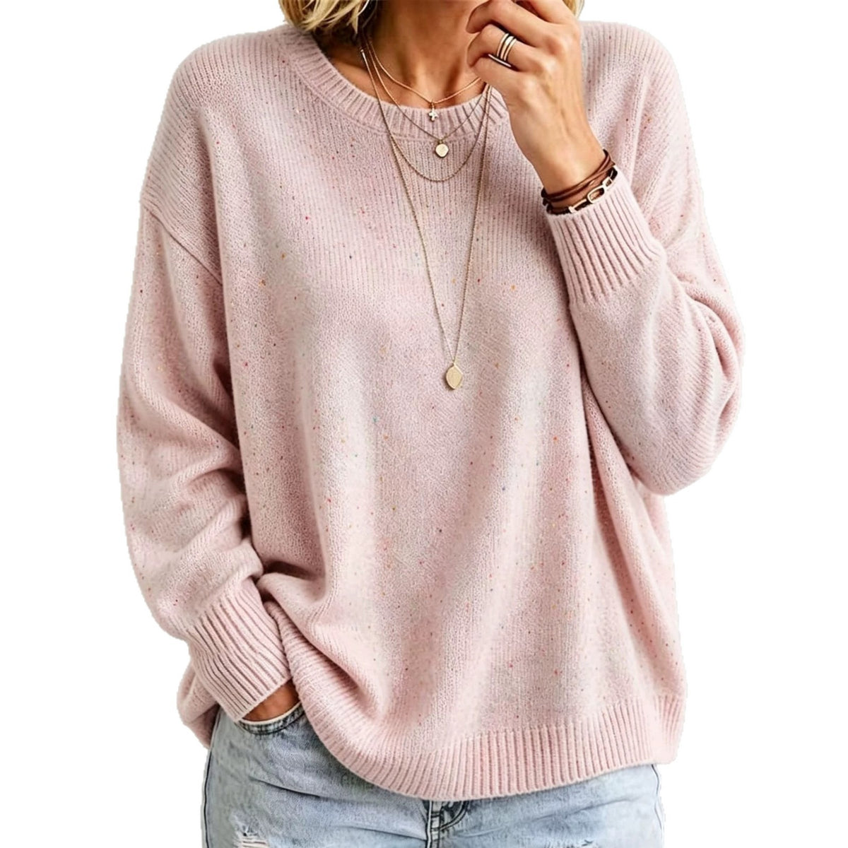 Short Sleeve Pullover Sweater for Women — Cropped Oversized Fit in Pointelle Cotton Knit