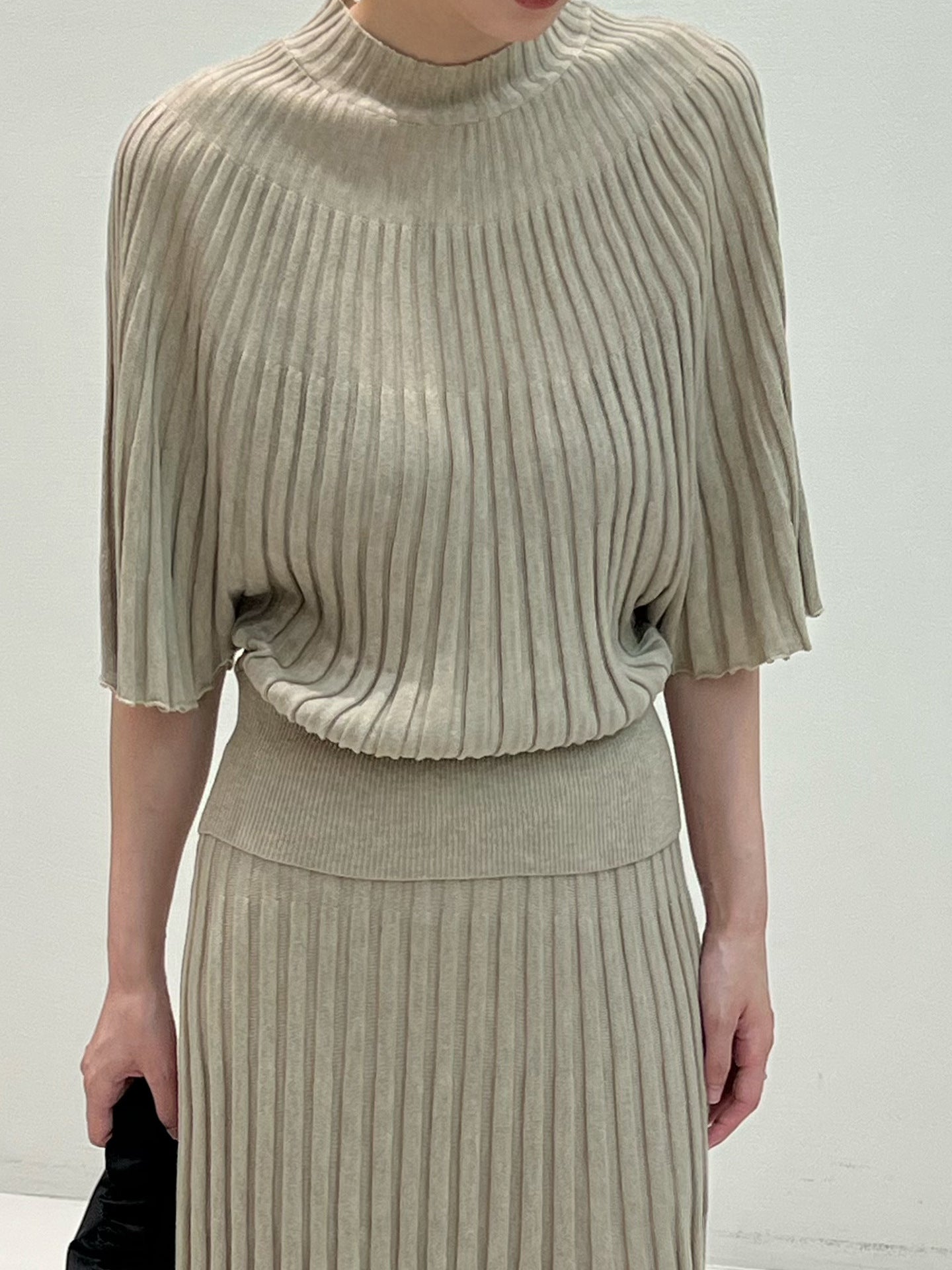 Short Sleeve Sweater for Women — Mock Neck Ribbed Knit with Batwing Sleeves in Soft Wool Blend