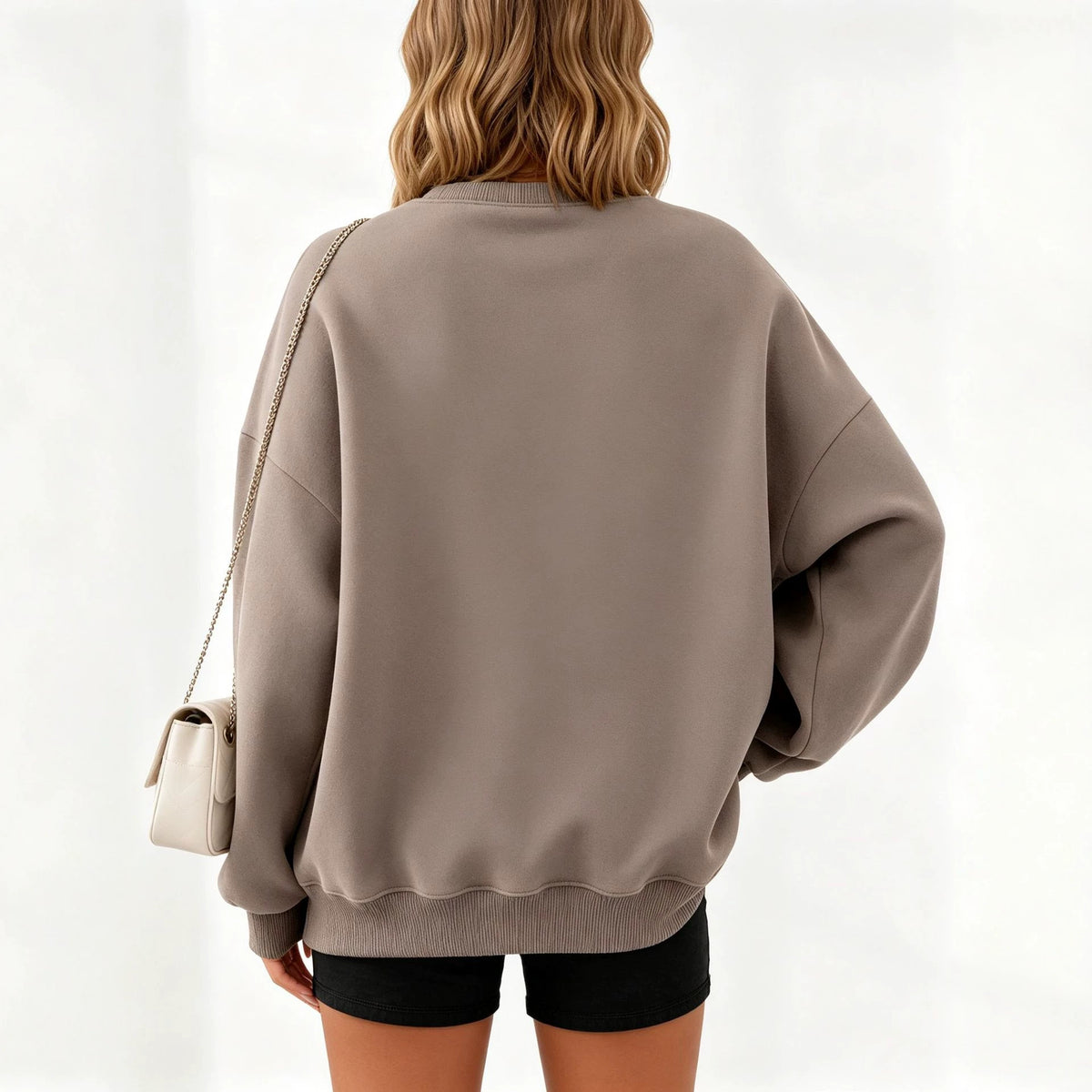 Oversized Crewneck Sweatshirt for Women — Drop Shoulder with Side Slits in Fleece