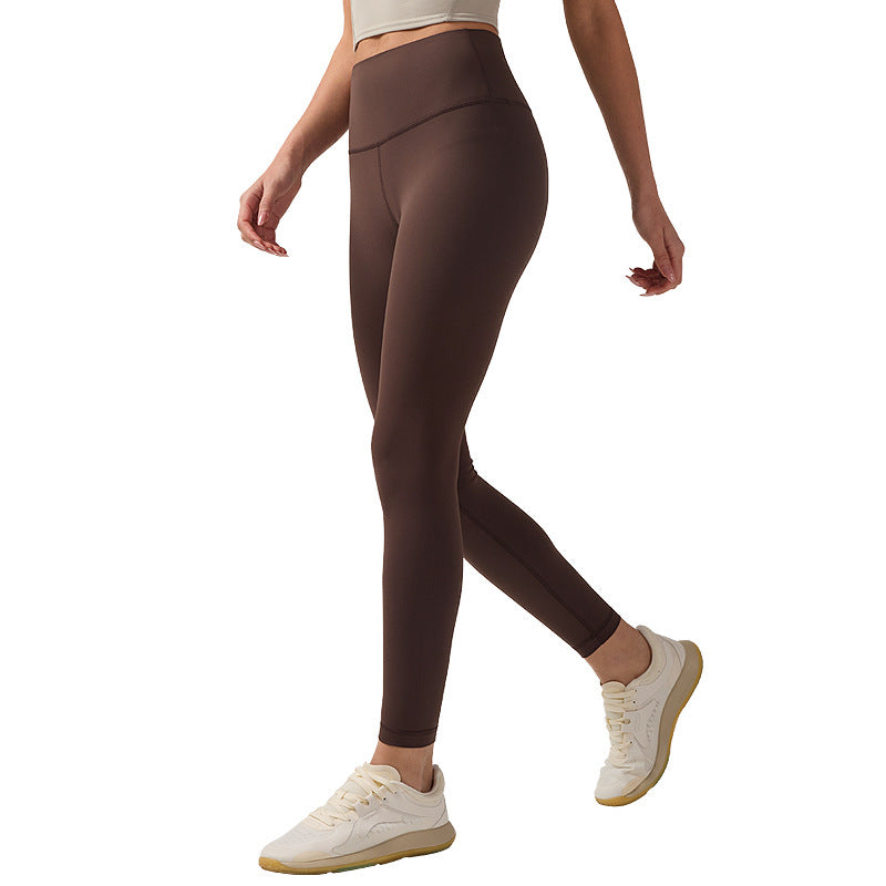 Lulu women's high-waisted yoga leggings, medium-compression fit, brown
