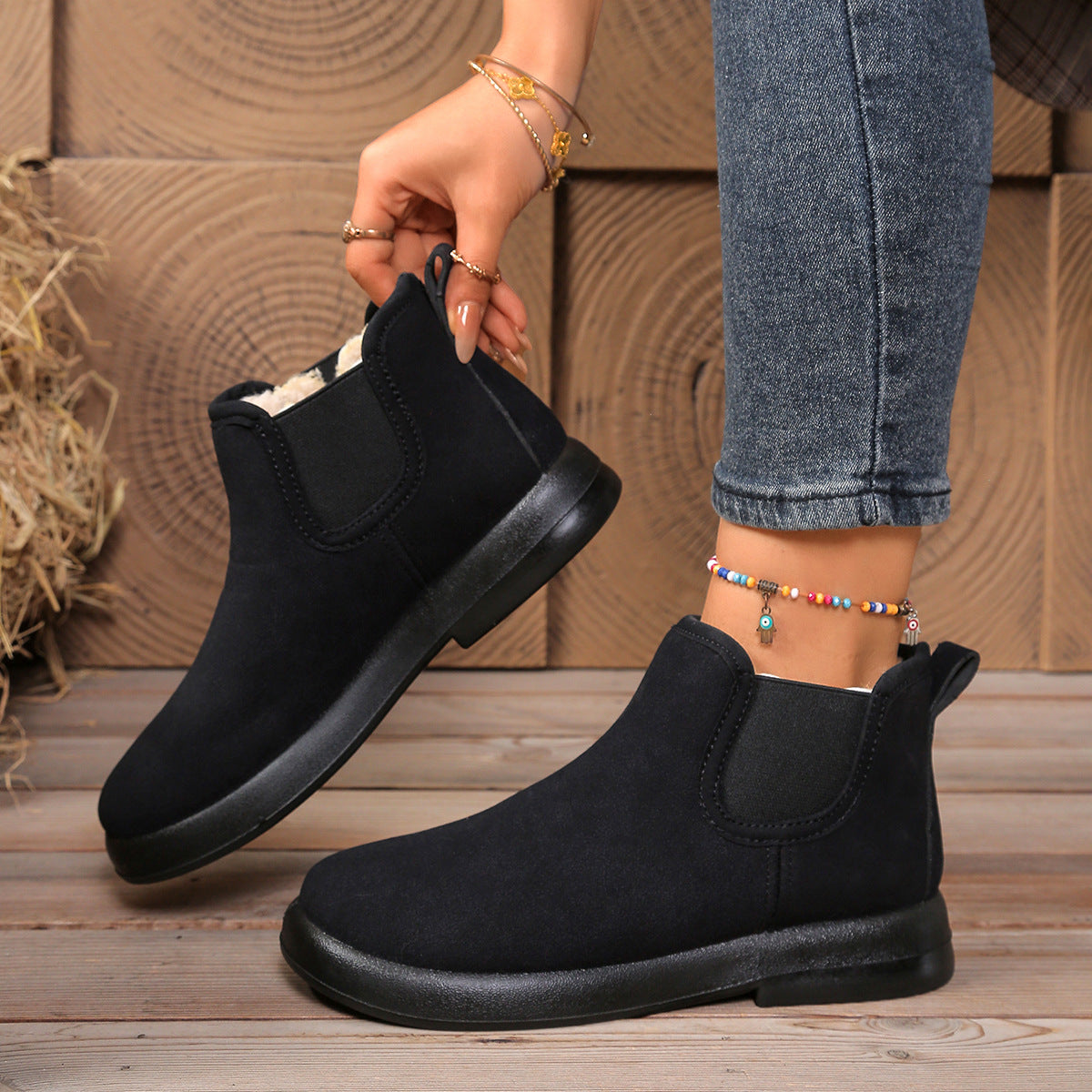 Chelsea Boots for Women — Fleece Lined Flat Ankle Boots in Soft Faux Suede