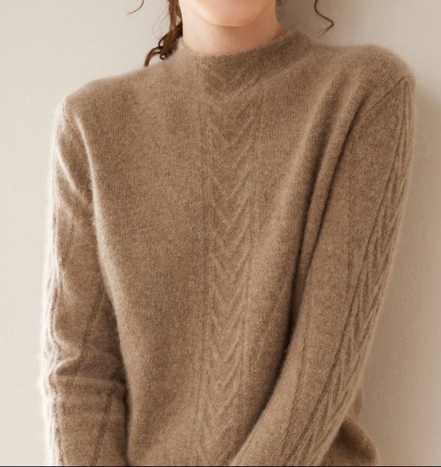Mock Neck Sweater for Women — Cable Knit Pullover in Soft Merino Wool Blend
