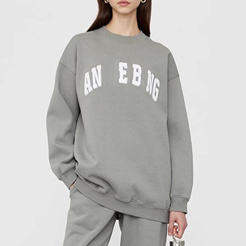 Graphic Crewneck Sweatshirt for Women — Oversized Varsity Letter Pullover in Fleece