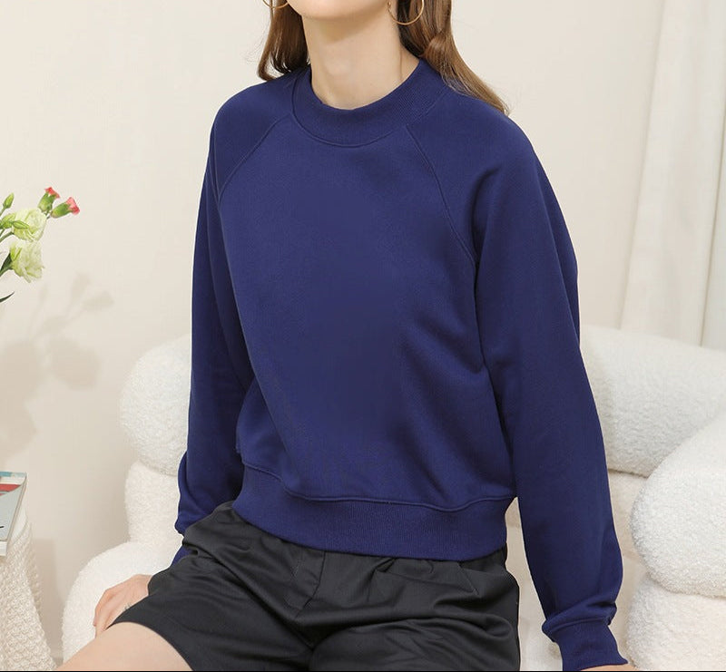 Navy crewneck sweatshirt, long sleeves, loose pullover top