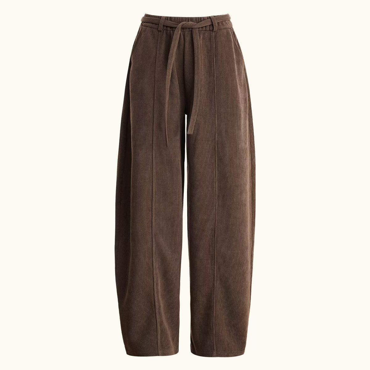 Corduroy Wide Leg Pants for Women — High Waist Drawstring Barrel Leg Fit