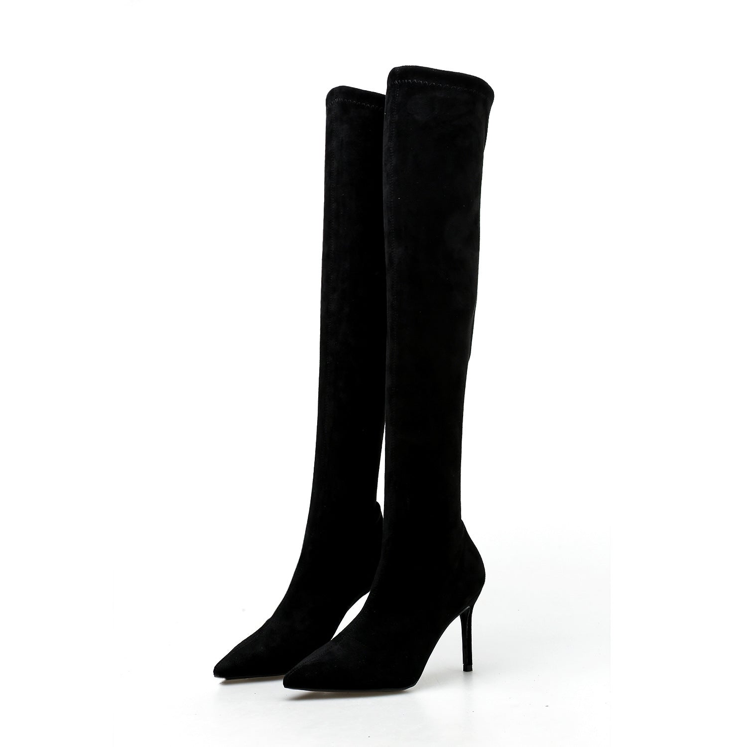 Stretch Over the Knee Boots for Women — Pointed Toe Stiletto Sock Fit in Faux Suede