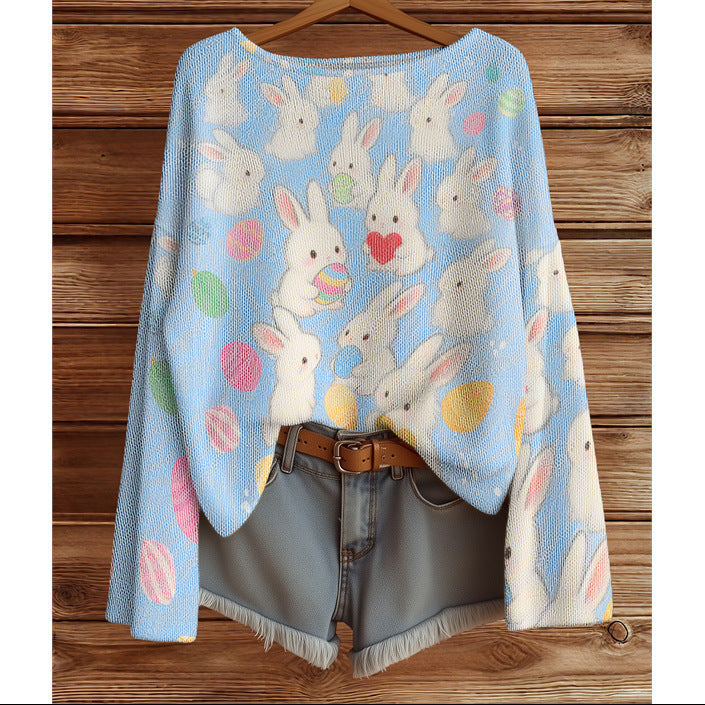 Dolman Sleeve Sweater for Women — Oversized Boat Neck Knit with Playful Animal Print
