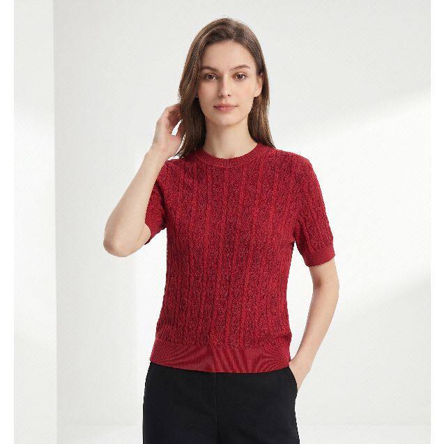 Short Sleeve Cable Knit Sweater for Women — Lightweight Crewneck Pullover in Cotton