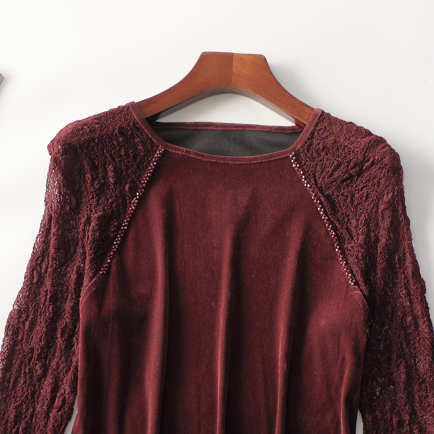 Velvet Top for Women — Dressy Long Sleeve Style with Sheer Lace Sleeves