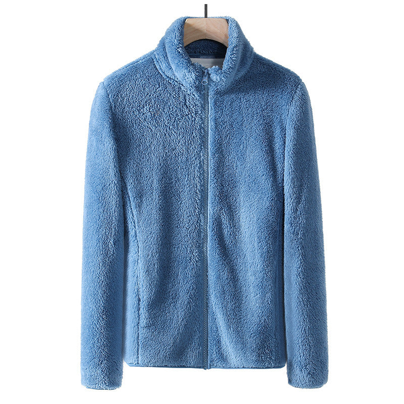 Fleece zip-up jacket with stand collar, bright blue