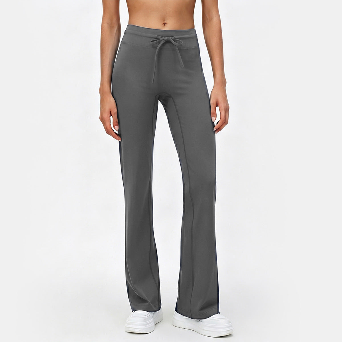 Flare Leggings for Women — High Waisted Bootcut Yoga Pants with Drawstring Tie in Stretch Nylon