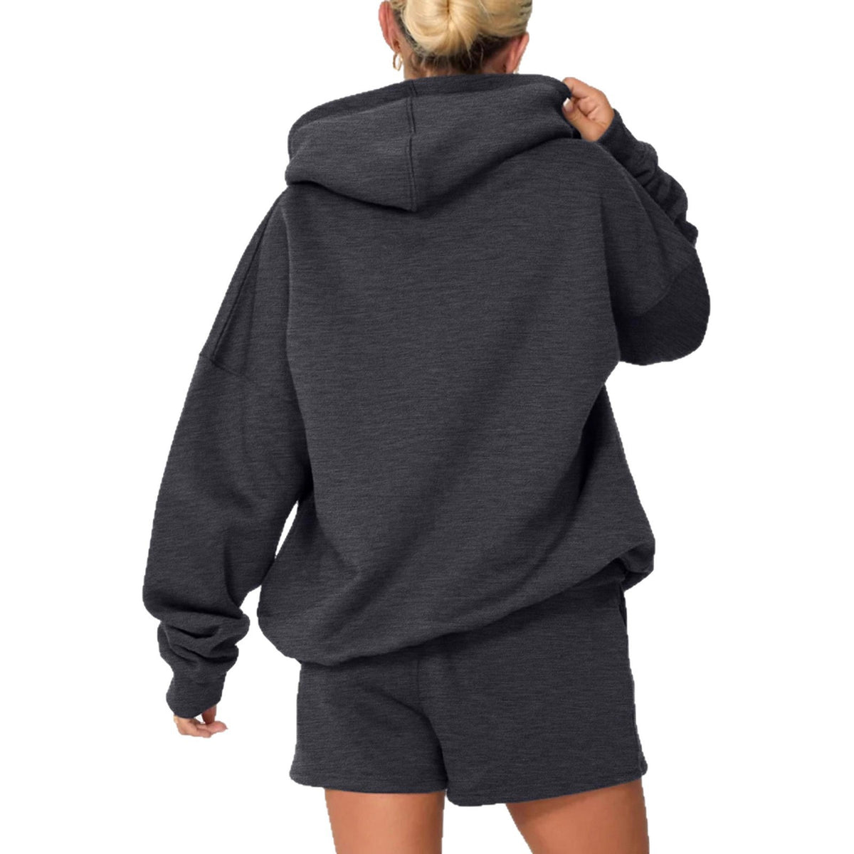 Hoodie and Shorts Set for Women — Oversized Two Piece Lounge Outfit in Cotton Fleece