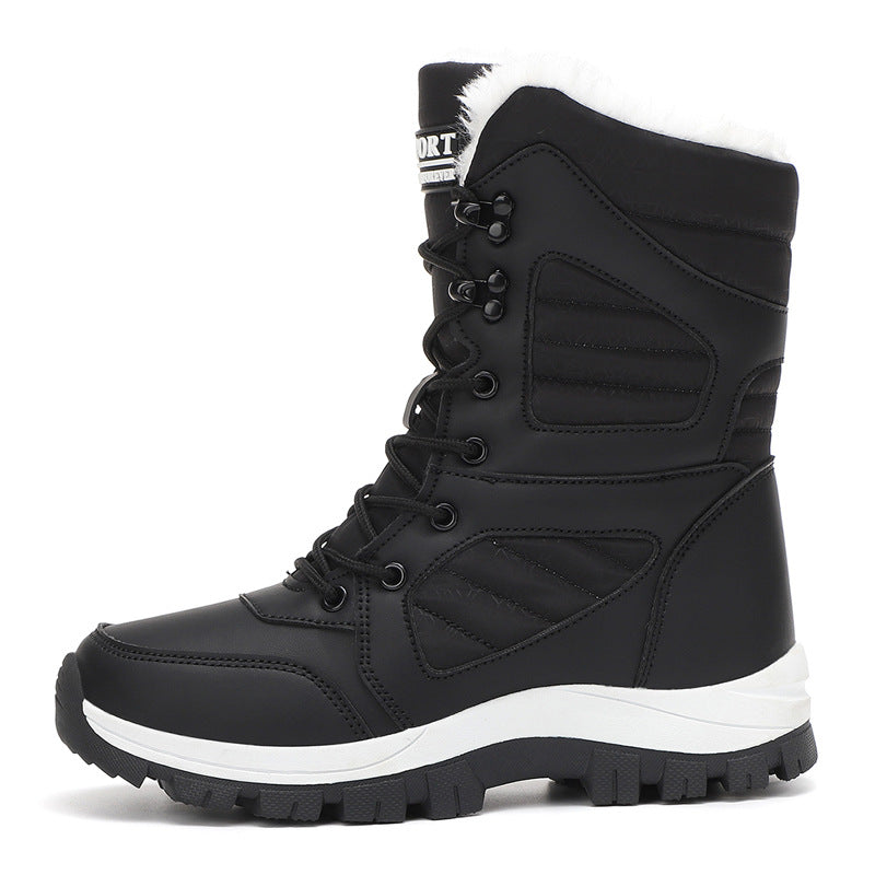 Snow Boots for Women — Mid Calf Lace Up Winter Boots with Fur Lining in Faux Leather