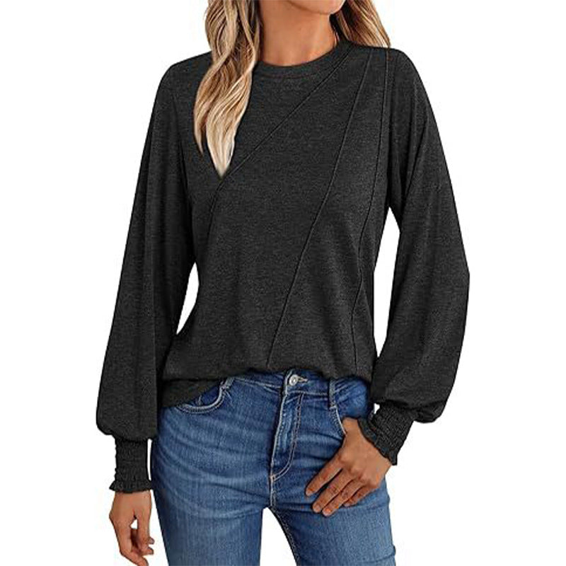 Blouson Sleeve Top for Women — Loose Long Sleeve Fit with Smocked Cuffs in Soft Jersey