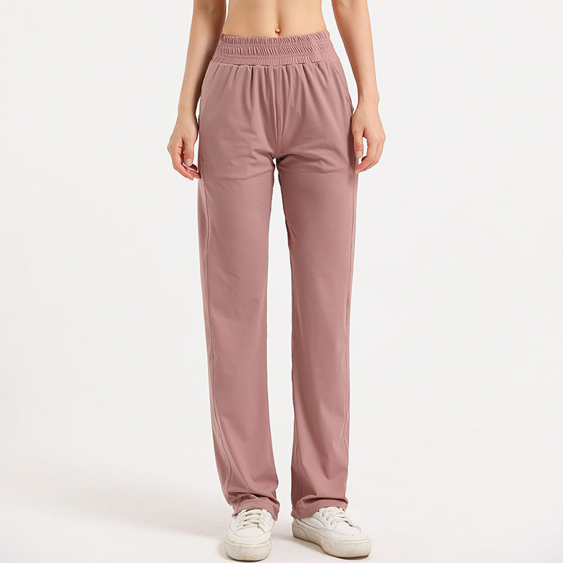 Women's loose sports trousers, dusty pink, elastic waistband, straight relaxed leg