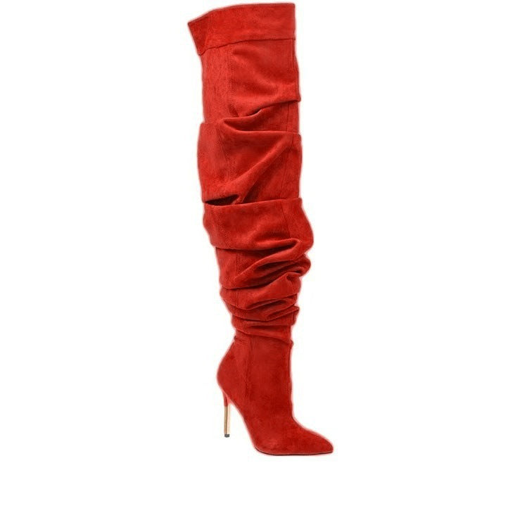 Over-the-Knee Suede Boots for Women — Slouchy Pointed-Toe Style with Stiletto Heel