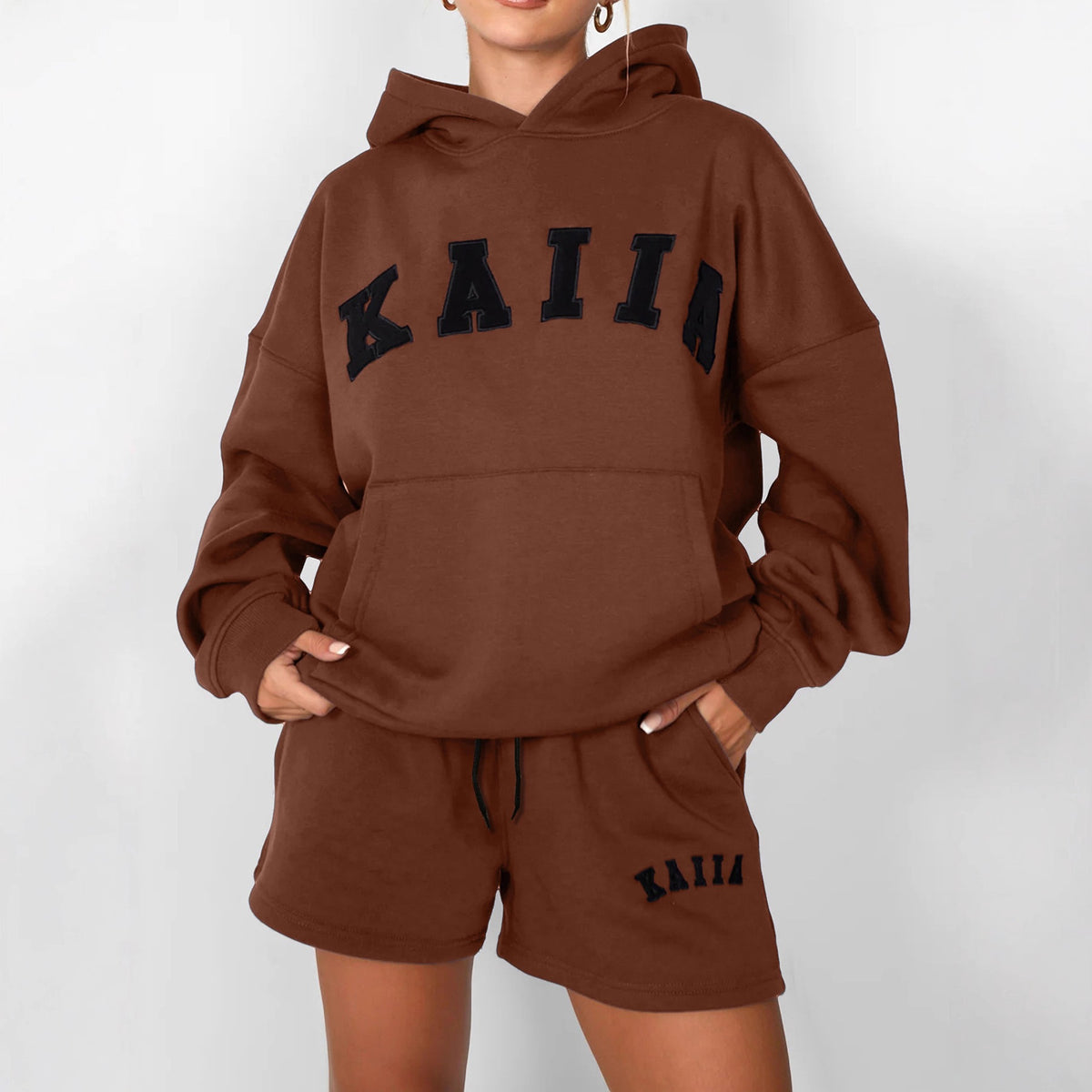 Hoodie and Shorts Set for Women — Oversized Two Piece Lounge Outfit in Cotton Fleece