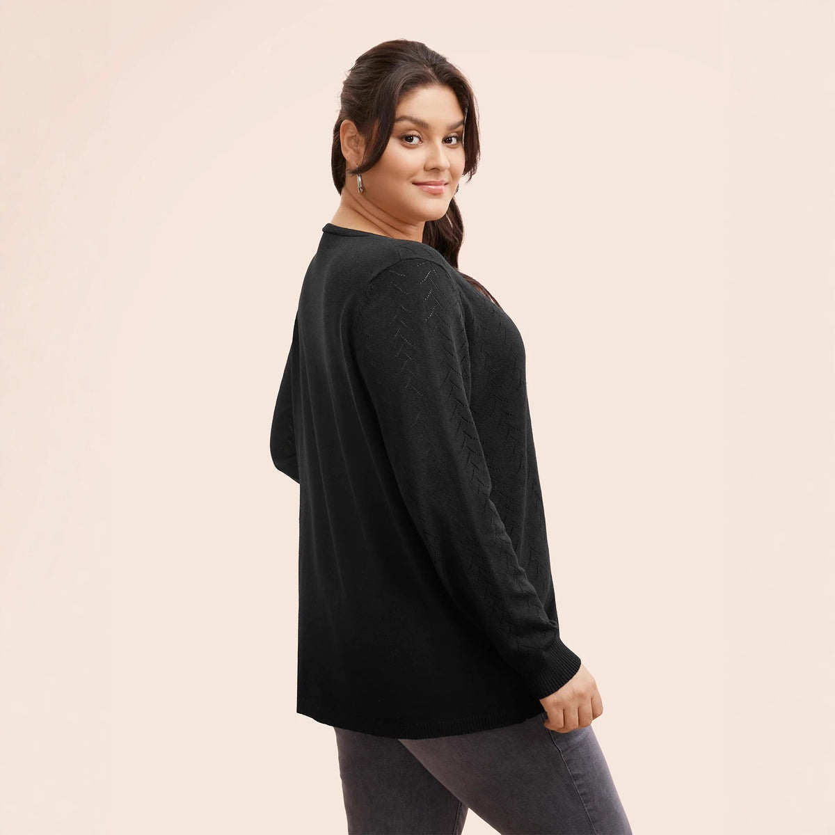 V Neck Sweater for Women — Pointelle Knit Pullover with a Longline Fit in Cotton