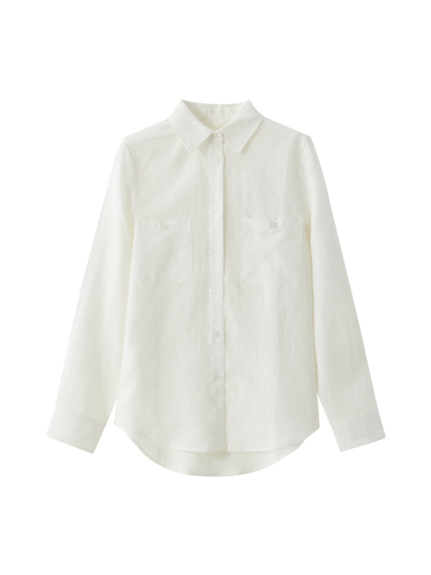 Linen Shirt for Women — Button Down with Twin Chest Pockets and Shirttail Hem