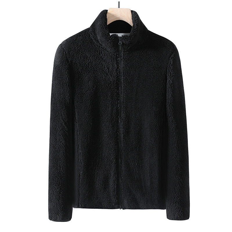 Fleece zip-up jacket with stand collar, black