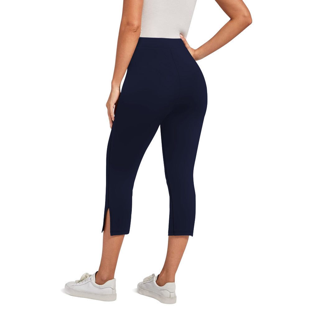 Capri Leggings for Women — High Waisted Cropped Fit with Side Split Hem in Stretch Nylon