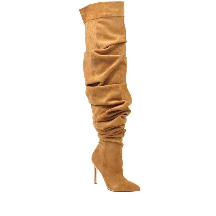 Over-the-Knee Suede Boots for Women — Slouchy Pointed-Toe Style with Stiletto Heel