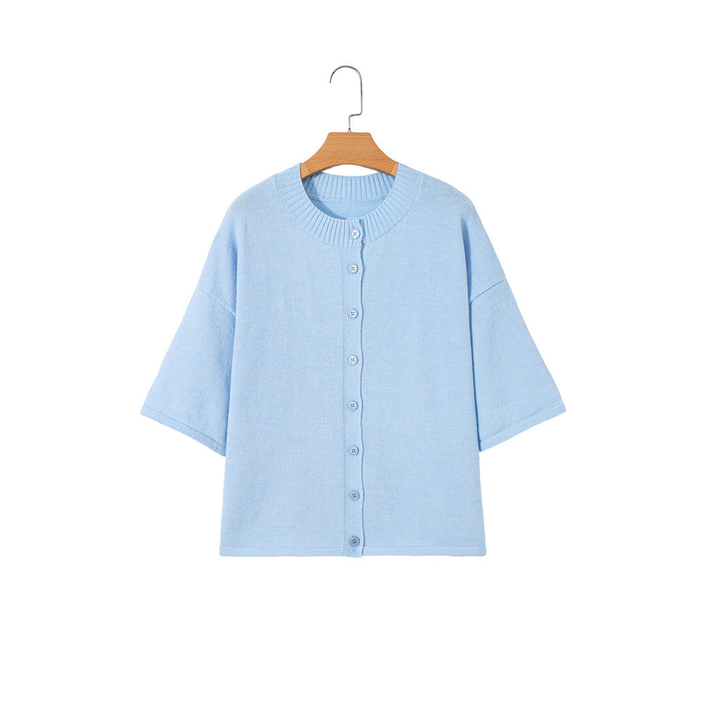 Short Sleeve Cardigan for Women — Boxy Button Front Knit in Soft Wool Blend