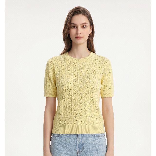 Short Sleeve Cable Knit Sweater for Women — Lightweight Crewneck Pullover in Cotton
