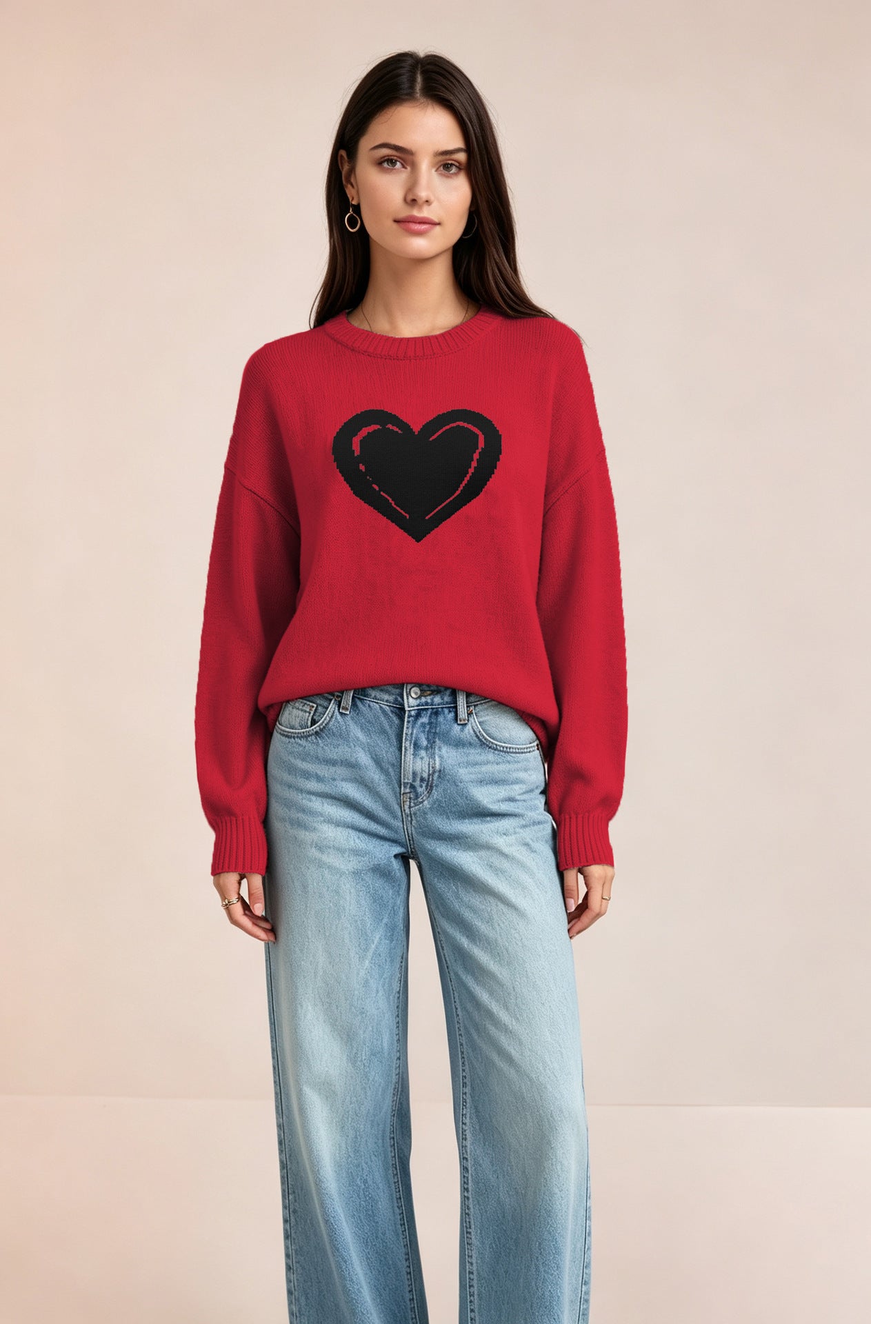 Love Heart Sweater for Women — Oversized Drop Shoulder Knit in Merino Wool