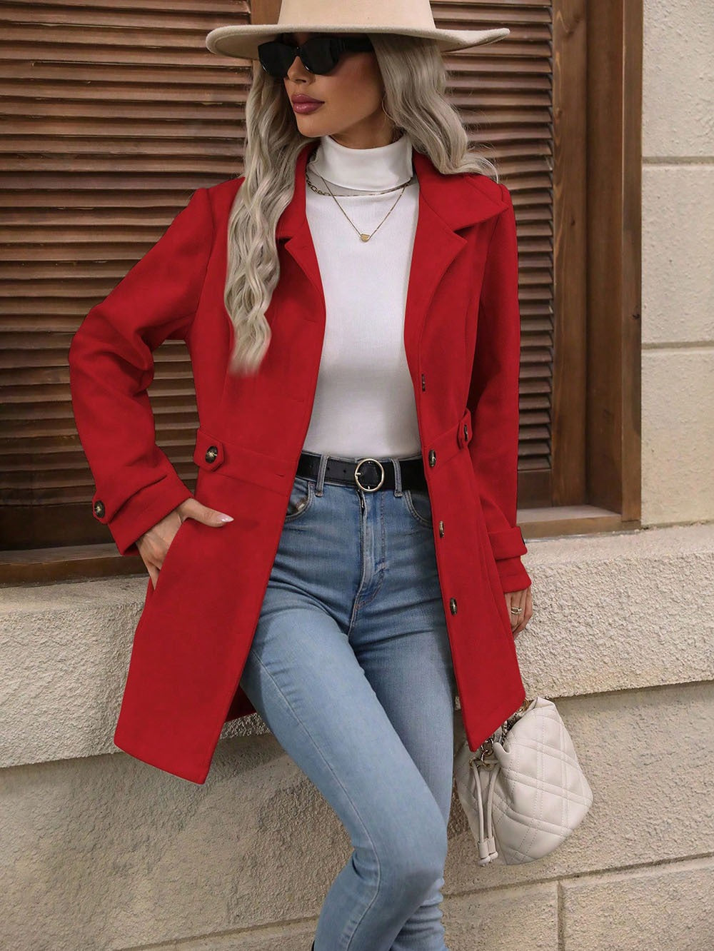 Wool Coat for Women — Single Breasted Mid Length with a Nipped Waist and Notch Lapel