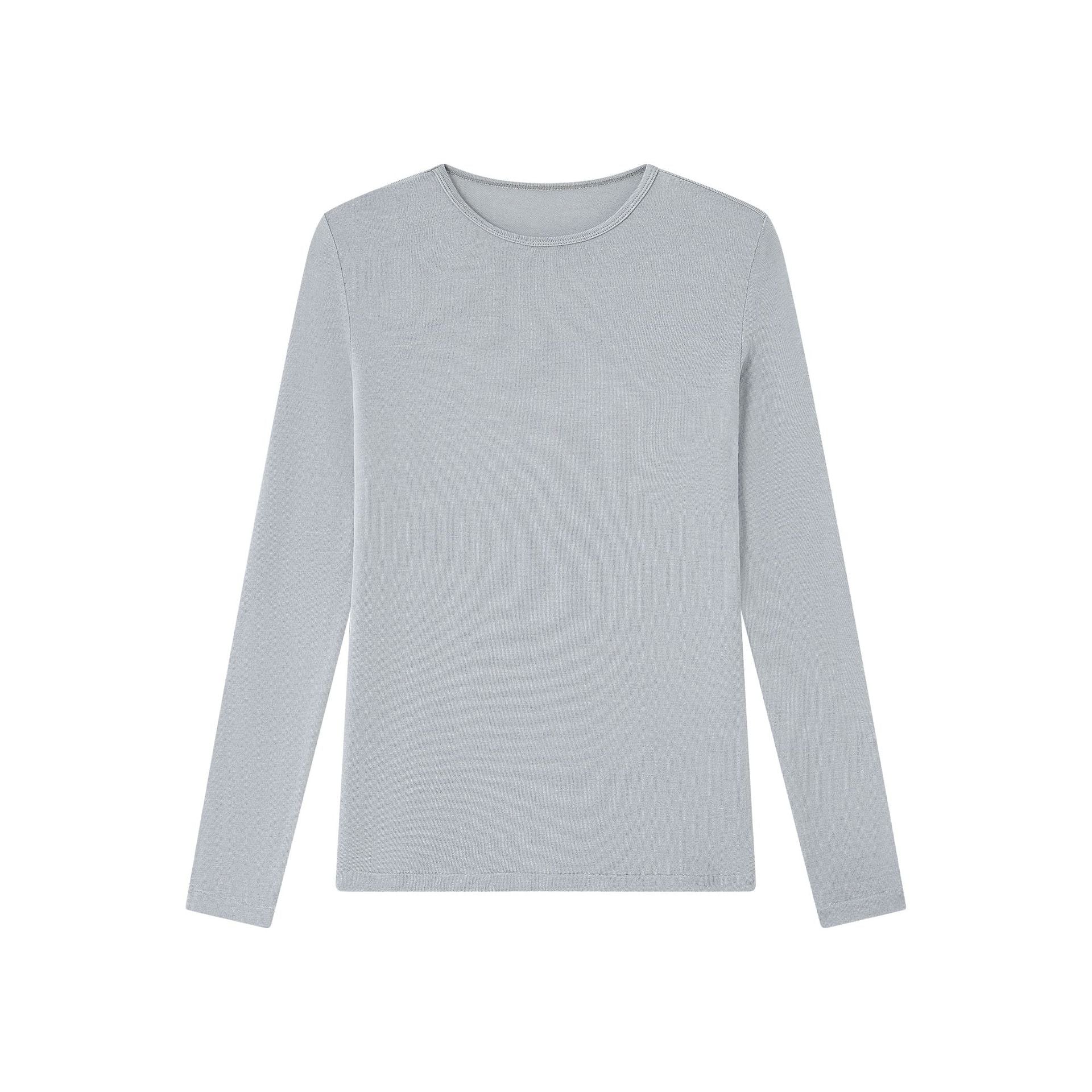 Women's long-sleeve knit T-shirt, crewneck, solid light blue