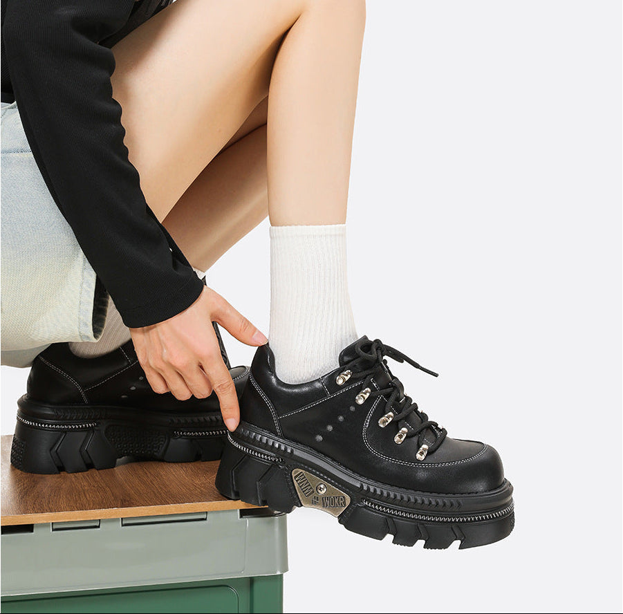 Chunky Platform Sneakers for Women — Stud Eyelet Lace Up with Lug Sole in Faux Leather