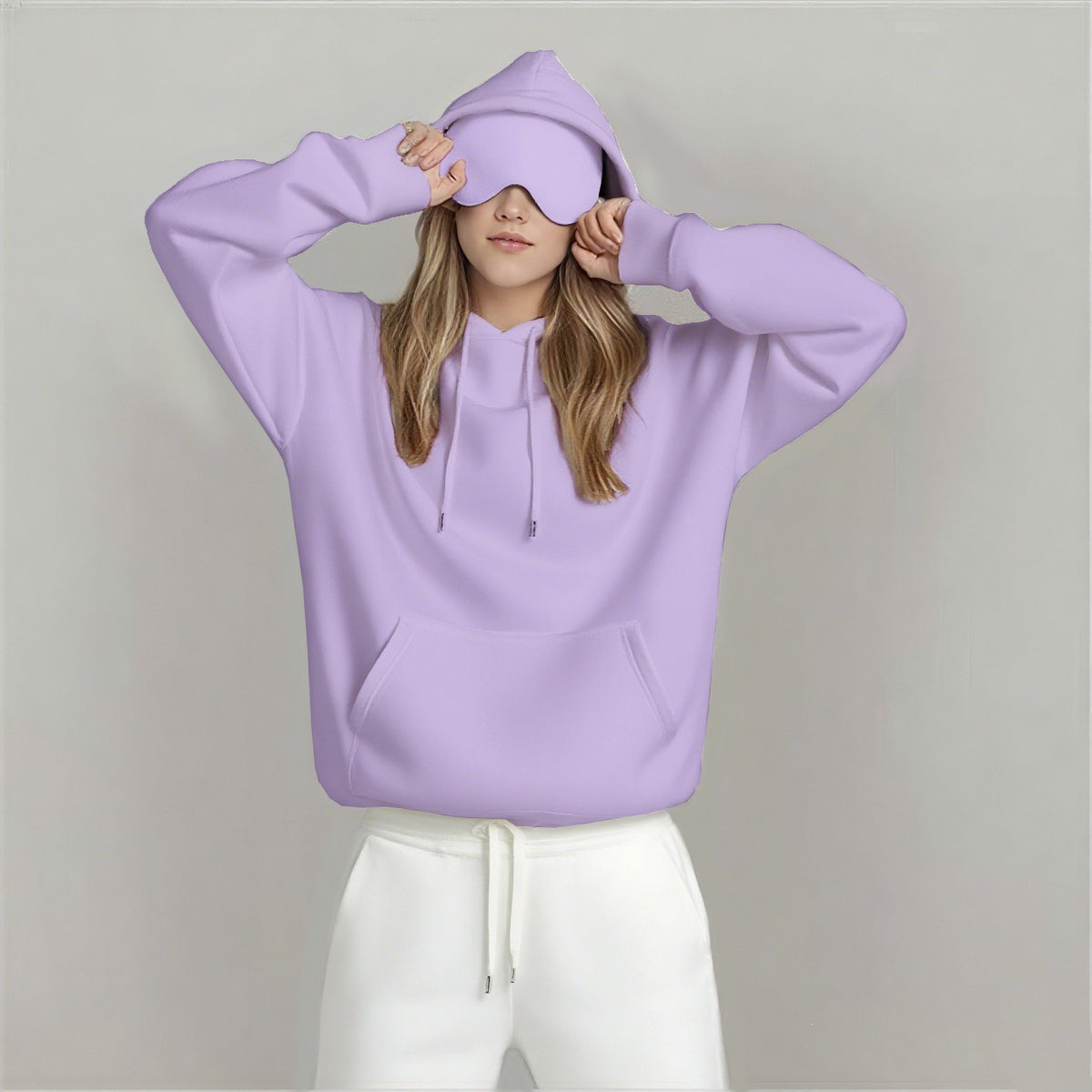 Oversized pullover hoodie with hood and front pocket, light purple