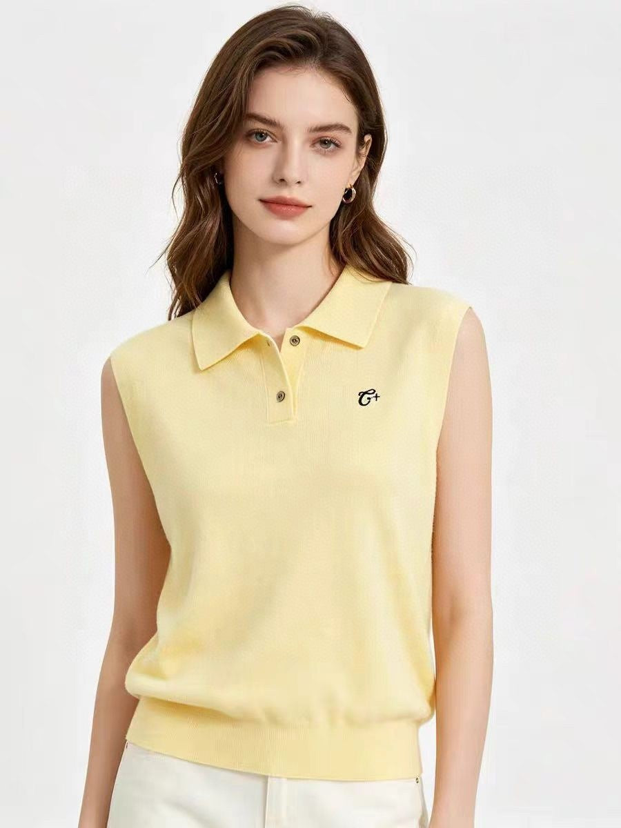 Sleeveless Knit Polo Top for Women — Collared Sweater Vest Style in Fine Cotton