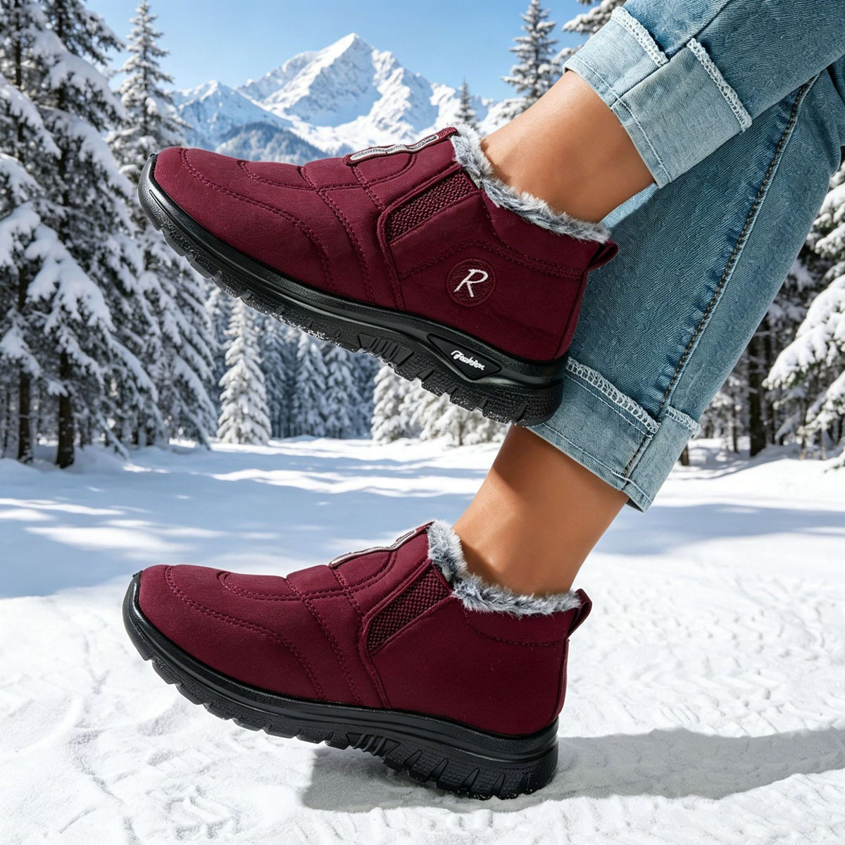 Slip On Winter Boots for Women — Fur Lined Ankle Snow Boots in Faux Suede