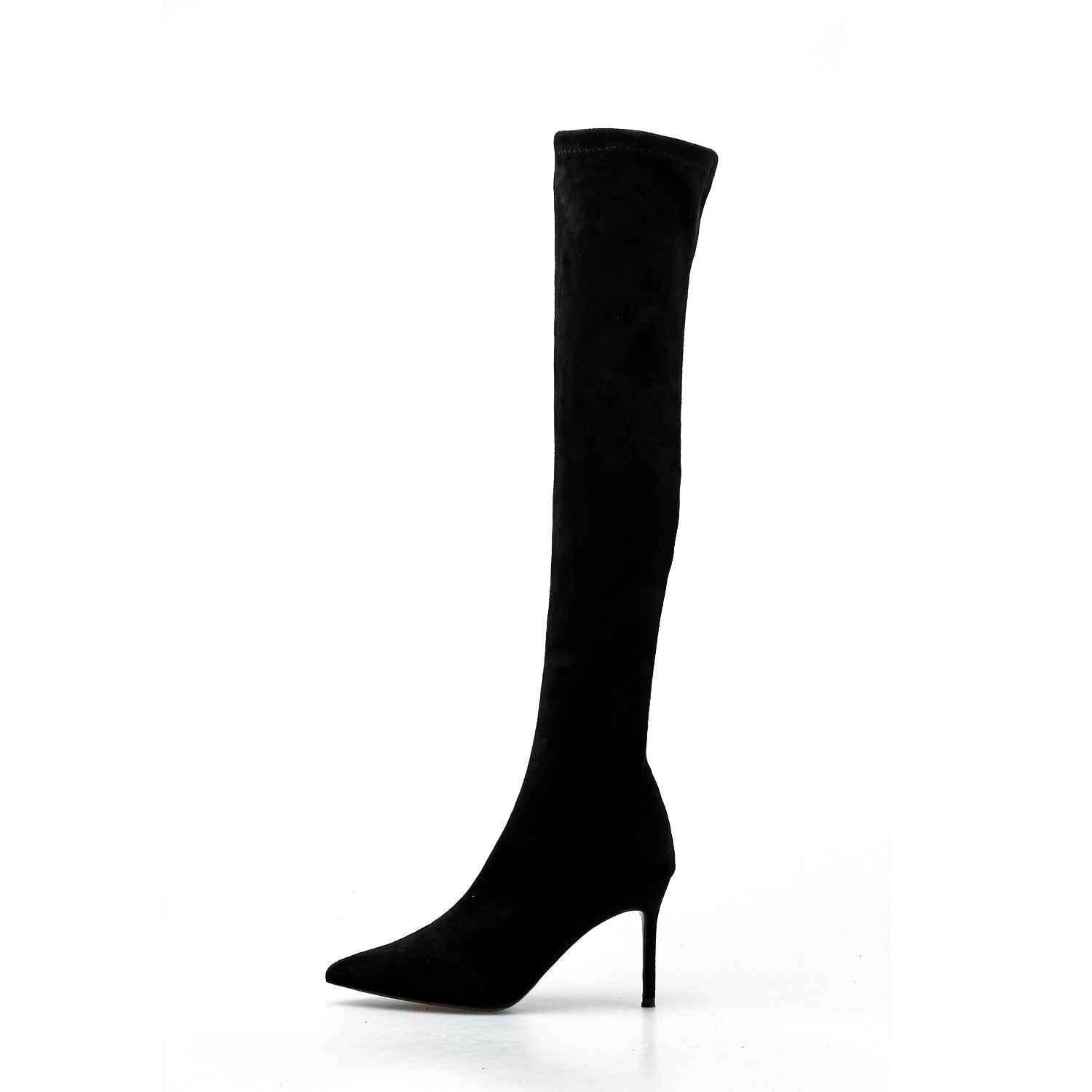 Stretch Over the Knee Boots for Women — Pointed Toe Stiletto Sock Fit in Faux Suede