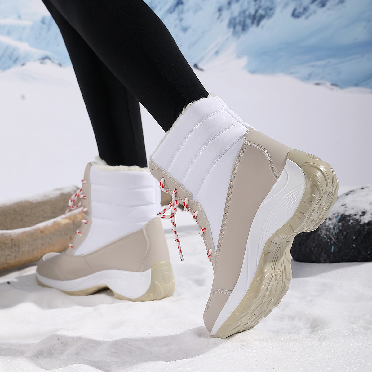 Snow Boots for Women — Fleece Lined Lace Up Ankle Boots with Lug Sole in Quilted Nylon