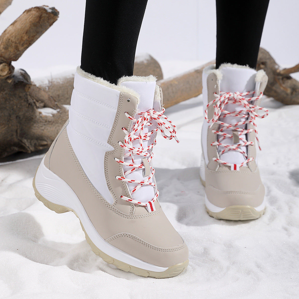 Snow Boots for Women — Fleece Lined Lace Up Ankle Boots with Lug Sole in Quilted Nylon